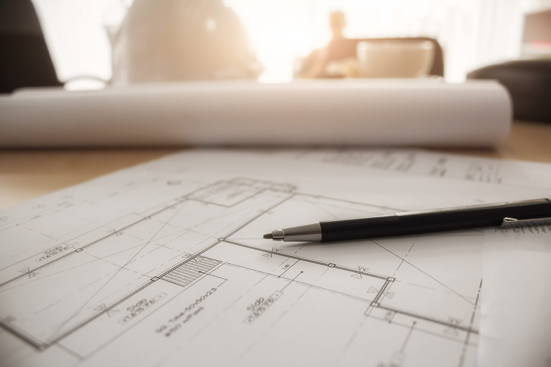 Image of engineering objects on workplace top view.Construction concept. Engineering tools.Vintage tone retro filter effect,soft focus(selective focus)